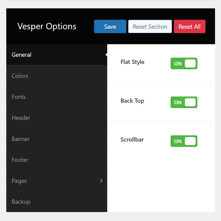 vesper-theme-options
